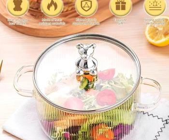 1800ml Glass Cooking Pot with Lid Transparent Binaural Soup Pan